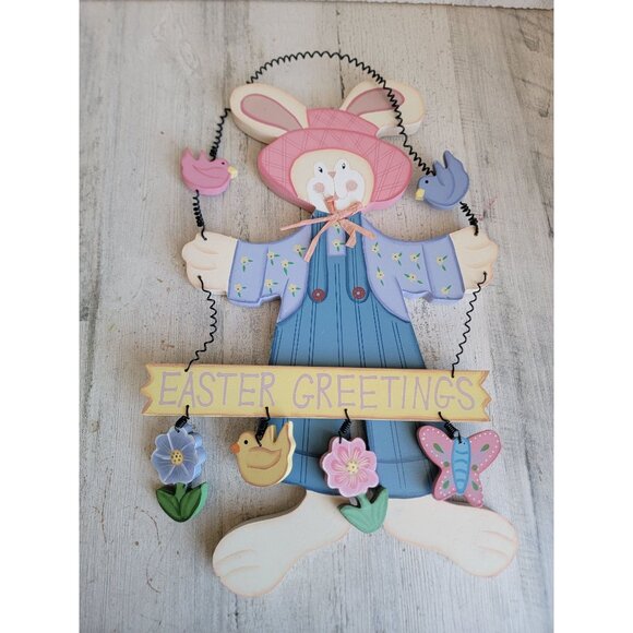 Large wooden Easter greetings bunny home decor hanging spring - Picture 1 of 8